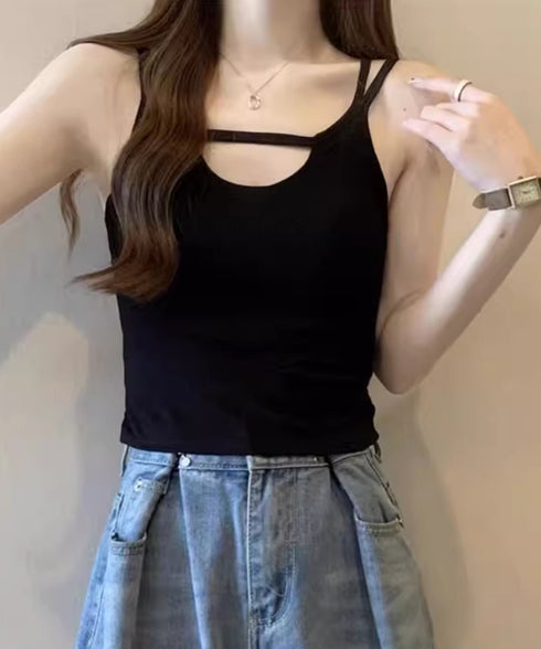 カップ付きキャミソールセクシー胸元韓国風 キャミインナー レディース ダブルストラップ ブラトップ カットアウト 下着 大人可愛い インナーウェア シンプル 肌着 24TPS-009