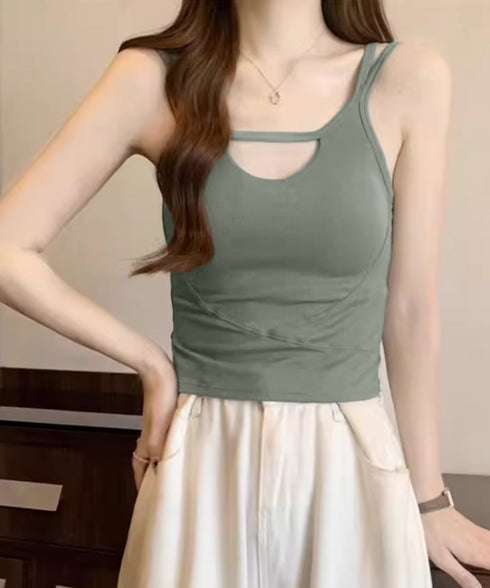 カップ付きキャミソールセクシー胸元韓国風 キャミインナー レディース ダブルストラップ ブラトップ カットアウト 下着 大人可愛い インナーウェア シンプル 肌着 24TPS-009