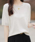 サマーニット クールネックメッシュニット レディース オフィスカジュアル 薄手プルオーバー 五分袖 透かし編み切り替え きれいめ ニットソー 無地 春秋夏トップス 24TPS-012