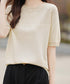 サマーニット クールネックメッシュニット レディース オフィスカジュアル 薄手プルオーバー 五分袖 透かし編み切り替え きれいめ ニットソー 無地 春秋夏トップス 24TPS-012
