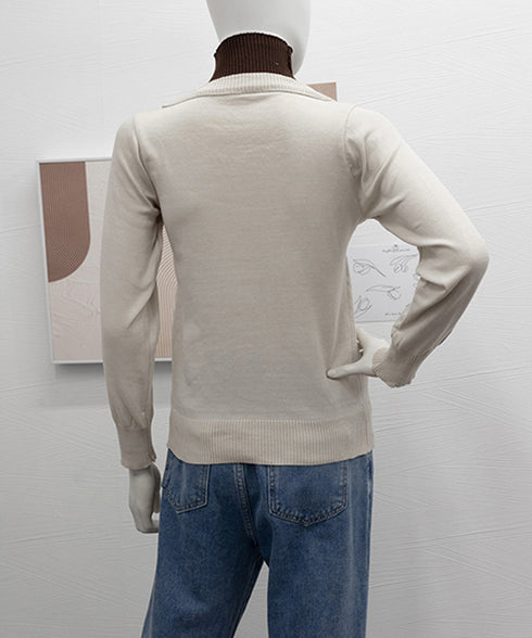 レイヤード風 ニットトップス ハイネック レディース 重ね着風 ニットウェア バイカラー ニットセーター カジュアル 前飾りボタンニットソー 切り替え トップス 24TPS-024