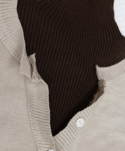 レイヤード風 ニットトップス ハイネック レディース 重ね着風 ニットウェア バイカラー ニットセーター カジュアル 前飾りボタンニットソー 切り替え トップス 24TPS-024