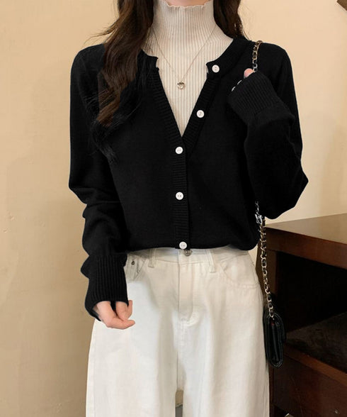 レイヤード風 ニットトップス ハイネック レディース 重ね着風 ニットウェア バイカラー ニットセーター カジュアル 前飾りボタンニットソー 切り替え トップス 24TPS-024
