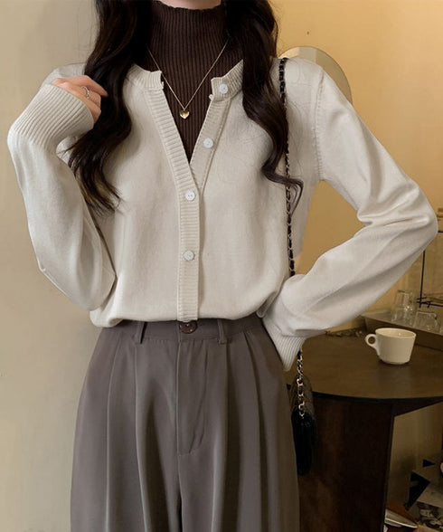 レイヤード風 ニットトップス ハイネック レディース 重ね着風 ニットウェア バイカラー ニットセーター カジュアル 前飾りボタンニットソー 切り替え トップス 24TPS-024