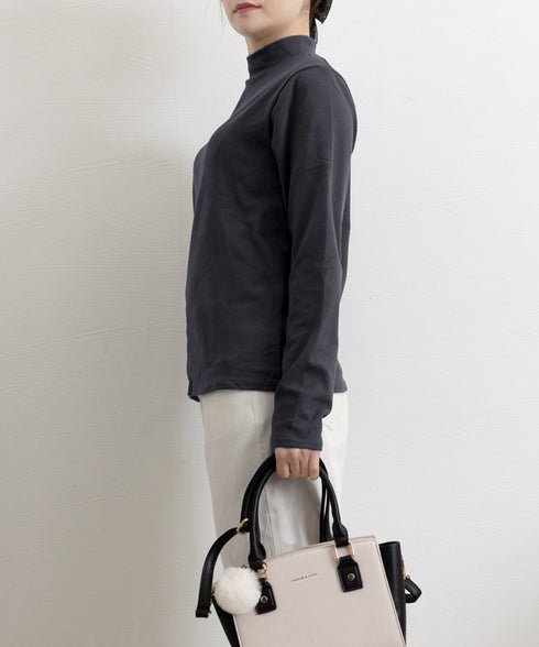 ベーシックトップス プチハイネック韓国風 ゆったりインナートップス レディース 大人カジュアル ストレッチTシャツ 着やせ 長袖カットソー 春秋 重ね着カットソー 24TPS-026