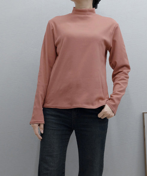 ベーシックトップス プチハイネック韓国風 ゆったりインナートップス レディース 大人カジュアル ストレッチTシャツ 着やせ 長袖カットソー 春秋 重ね着カットソー 24TPS-026