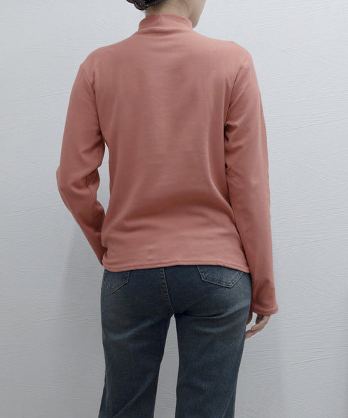 ベーシックトップス プチハイネック韓国風 ゆったりインナートップス レディース 大人カジュアル ストレッチTシャツ 着やせ 長袖カットソー 春秋 重ね着カットソー 24TPS-026