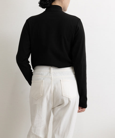 ベーシックトップス プチハイネック韓国風 ゆったりインナートップス レディース 大人カジュアル ストレッチTシャツ 着やせ 長袖カットソー 春秋 重ね着カットソー 24TPS-026