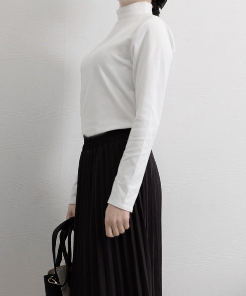 ベーシックトップス プチハイネック韓国風 ゆったりインナートップス レディース 大人カジュアル ストレッチTシャツ 着やせ 長袖カットソー 春秋 重ね着カットソー 24TPS-026