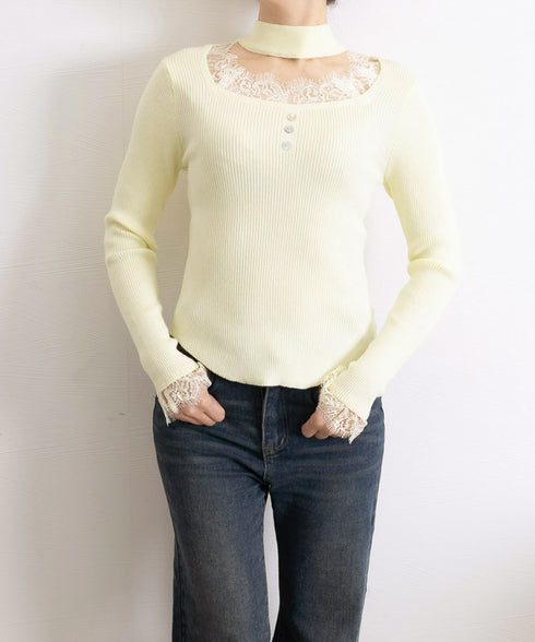 チョーカー風 リブニットトップス 韓国風 レディース スクエアネックニットウエア 着やせニットインナー オフィスカジュアルニットプルオーバー スリム重ね着トップス 24TPS-029