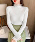 ニットトップス プチハイネックニットソー レディース メロウフリルニットウェア きれいめ ベーシックニットインナー 重ね着 ニットプルオーバー オフィスカジュアル 24TPS-032