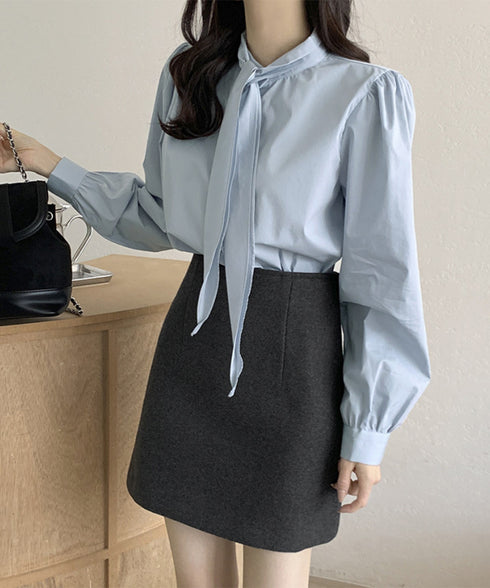 ボウタイブラウスリボンタイシャツブラウス レディース オフィスカジュアルリボントップス 体型カバー立ち襟ブラウス 着やせ 大人女性 おしゃれシャツ 30代40代 24TPS-034