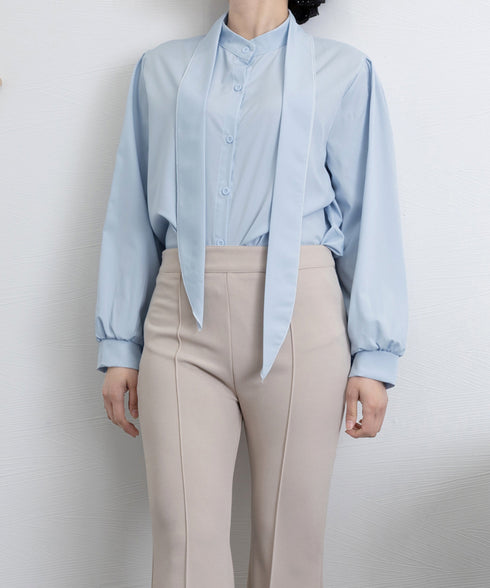 ボウタイブラウスリボンタイシャツブラウス レディース オフィスカジュアルリボントップス 体型カバー立ち襟ブラウス 着やせ 大人女性 おしゃれシャツ 30代40代 24TPS-034