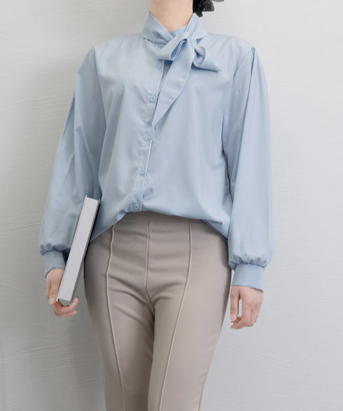 ボウタイブラウスリボンタイシャツブラウス レディース オフィスカジュアルリボントップス 体型カバー立ち襟ブラウス 着やせ 大人女性 おしゃれシャツ 30代40代 24TPS-034