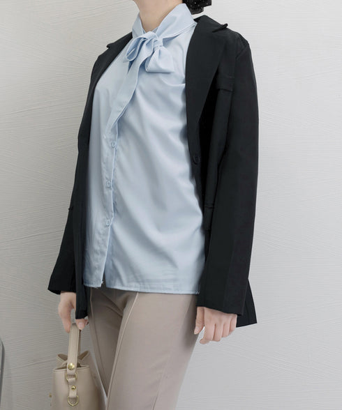 ボウタイブラウスリボンタイシャツブラウス レディース オフィスカジュアルリボントップス 体型カバー立ち襟ブラウス 着やせ 大人女性 おしゃれシャツ 30代40代 24TPS-034