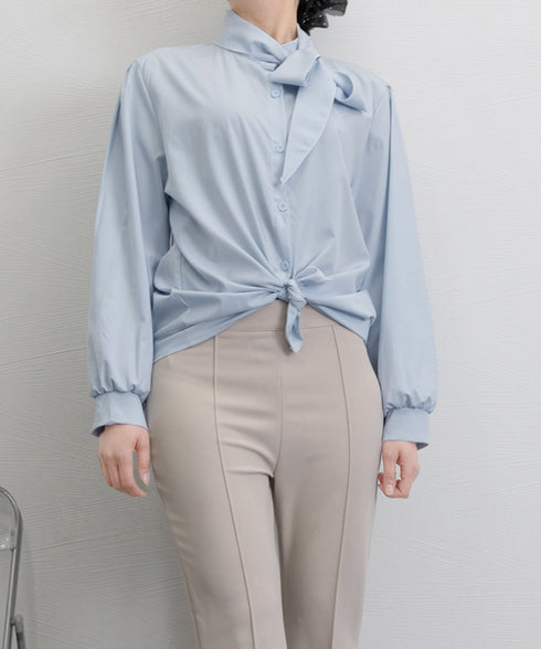 ボウタイブラウスリボンタイシャツブラウス レディース オフィスカジュアルリボントップス 体型カバー立ち襟ブラウス 着やせ 大人女性 おしゃれシャツ 30代40代 24TPS-034