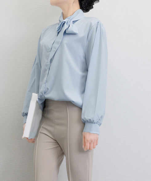 ボウタイブラウスリボンタイシャツブラウス レディース オフィスカジュアルリボントップス 体型カバー立ち襟ブラウス 着やせ 大人女性 おしゃれシャツ 30代40代 24TPS-034