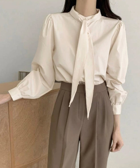 ボウタイブラウスリボンタイシャツブラウス レディース オフィスカジュアルリボントップス 体型カバー立ち襟ブラウス 着やせ 大人女性 おしゃれシャツ 30代40代 24TPS-034