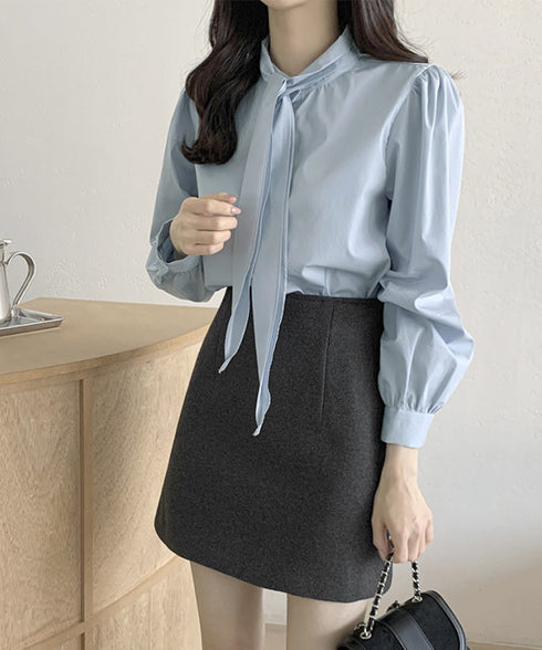 ボウタイブラウスリボンタイシャツブラウス レディース オフィスカジュアルリボントップス 体型カバー立ち襟ブラウス 着やせ 大人女性 おしゃれシャツ 30代40代 24TPS-034