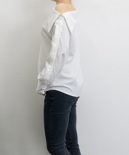 オフショルダーブラウス オフショルダー シャツブラウス レディース 肩出しプルオーバー オフィスカジュアル ワンショルダートップス きれいめ セクシーブラウス春 24TPS-035