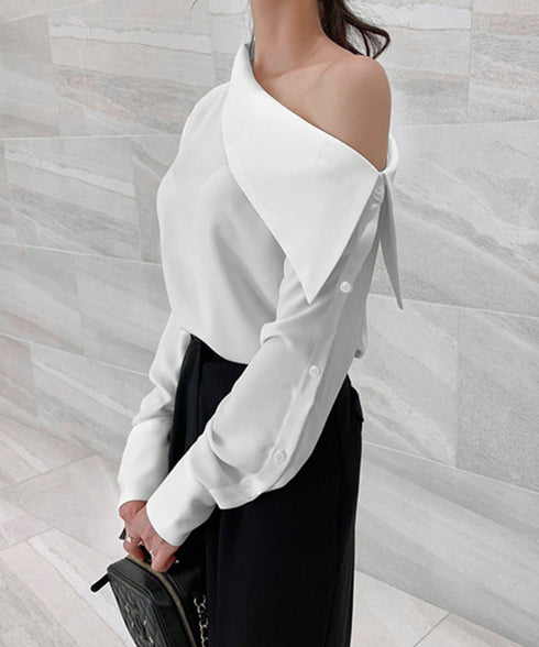 オフショルダーブラウス オフショルダー シャツブラウス レディース 肩出しプルオーバー オフィスカジュアル ワンショルダートップス きれいめ セクシーブラウス春 24TPS-035