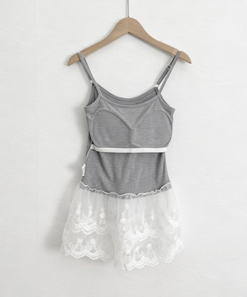 カップ付きブラキャミソールレース切り替え レイヤードキャミソール レディース お尻が隠れる インナーキャミ ノンワイヤー インナーウェア 重ね着見せインナー韓国風 24TPS-037