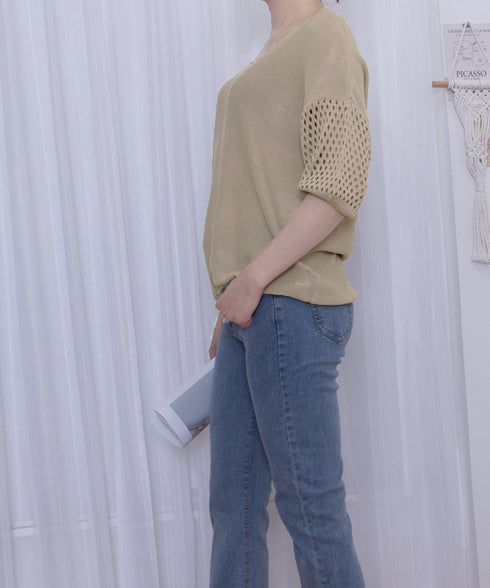 透かし編みニットトップス半袖サマーニット レディース ゆったり 抜け感ニット クルーネック ニットプルオーバー 大人カジュアル韓国風ニット 30代40代 トップス 24TPS-038