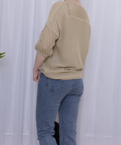 透かし編みニットトップス半袖サマーニット レディース ゆったり 抜け感ニット クルーネック ニットプルオーバー 大人カジュアル韓国風ニット 30代40代 トップス 24TPS-038