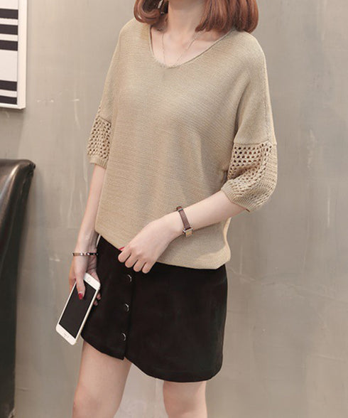 透かし編みニットトップス半袖サマーニット レディース ゆったり 抜け感ニット クルーネック ニットプルオーバー 大人カジュアル韓国風ニット 30代40代 トップス 24TPS-038