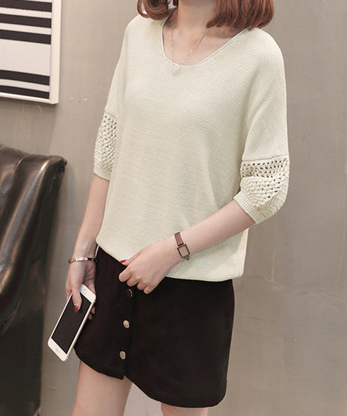 透かし編みニットトップス半袖サマーニット レディース ゆったり 抜け感ニット クルーネック ニットプルオーバー 大人カジュアル韓国風ニット 30代40代 トップス 24TPS-038