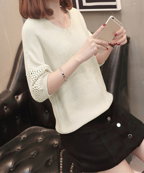 透かし編みニットトップス半袖サマーニット レディース ゆったり 抜け感ニット クルーネック ニットプルオーバー 大人カジュアル韓国風ニット 30代40代 トップス 24TPS-038