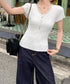 リボンレース付きリブニット Vネック夏服 レディース フェミニン プチプラサマーニット 韓国風 スリムフィットニット 大人可愛いカットソー きれいめ 細身Tシャツ 24TPS-040