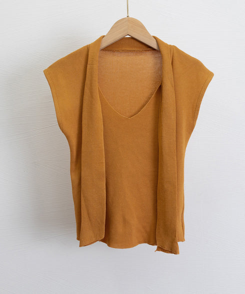 ボウタイサマーニット Vネックトップス フレンチスリーブニット カジュアル ニットプルオーバー ベーシック ニットトップス  おしゃれ フィットニットソー 無地 24TPS-041