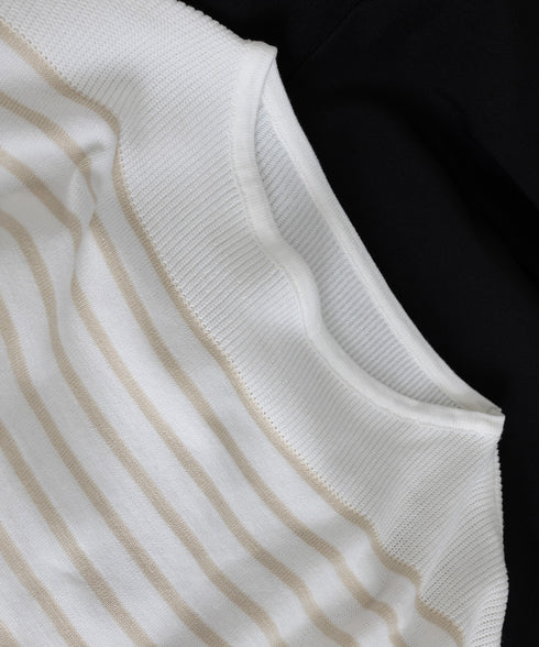 ボーダー柄サマーニット ドルマンスリーブ ニットTシャツ レディース きれいめトップス ゆったり 薄手ニットソー 通勤OL プルオーバー 着やせ 大人ニットソー 24TPS-042