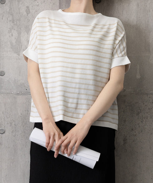 ボーダー柄サマーニット ドルマンスリーブ ニットTシャツ レディース きれいめトップス ゆったり 薄手ニットソー 通勤OL プルオーバー 着やせ 大人ニットソー 24TPS-042