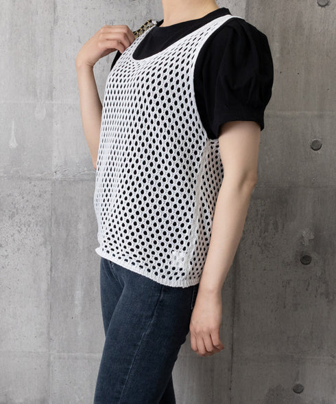 透かし編みニットベスト 重ね着ニットジレ レディース メッシュ編み サマーニット ノースリーブ 薄手タンクニット 涼しげ レイヤードベスト カジュアル チョッキ春 24TPS-044