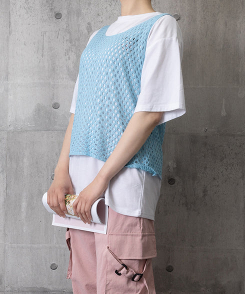 透かし編みニットベスト 重ね着ニットジレ レディース メッシュ編み サマーニット ノースリーブ 薄手タンクニット 涼しげ レイヤードベスト カジュアル チョッキ春 24TPS-044