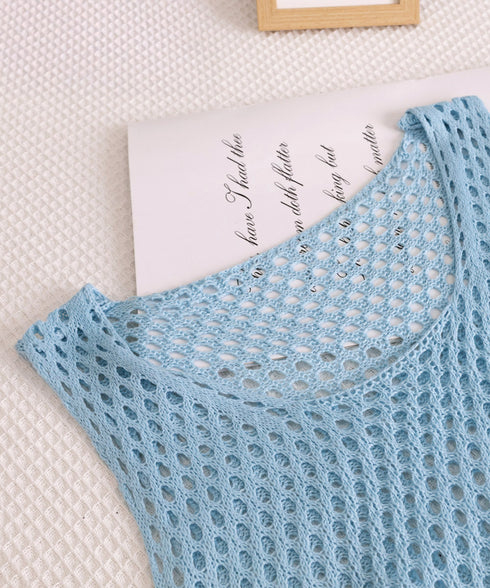 透かし編みニットベスト 重ね着ニットジレ レディース メッシュ編み サマーニット ノースリーブ 薄手タンクニット 涼しげ レイヤードベスト カジュアル チョッキ春 24TPS-044