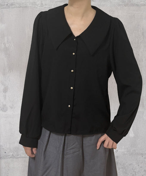 シャツブラウス ゴールドボタン ブラウス レディース 着やせ ゆったりブラウス オフィスカジュアル Vネックシャツ 体型カバー無地トップス 襟付き シャツ 春秋夏 24TPS-051