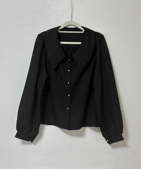 シャツブラウス ゴールドボタン ブラウス レディース 着やせ ゆったりブラウス オフィスカジュアル Vネックシャツ 体型カバー無地トップス 襟付き シャツ 春秋夏 24TPS-051