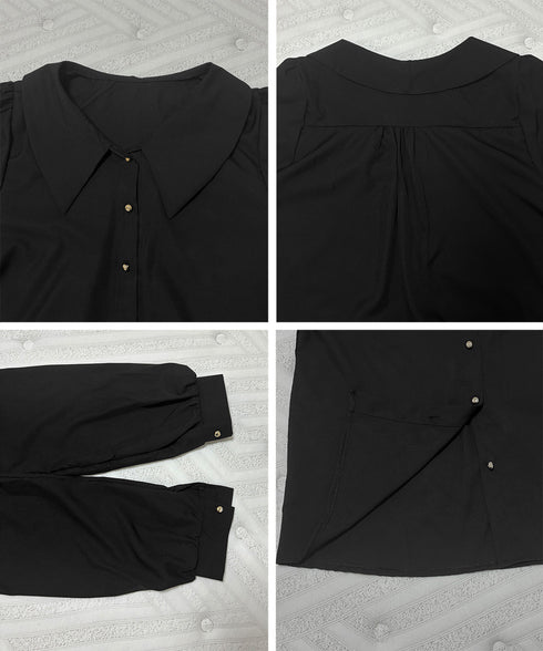 シャツブラウス ゴールドボタン ブラウス レディース 着やせ ゆったりブラウス オフィスカジュアル Vネックシャツ 体型カバー無地トップス 襟付き シャツ 春秋夏 24TPS-051