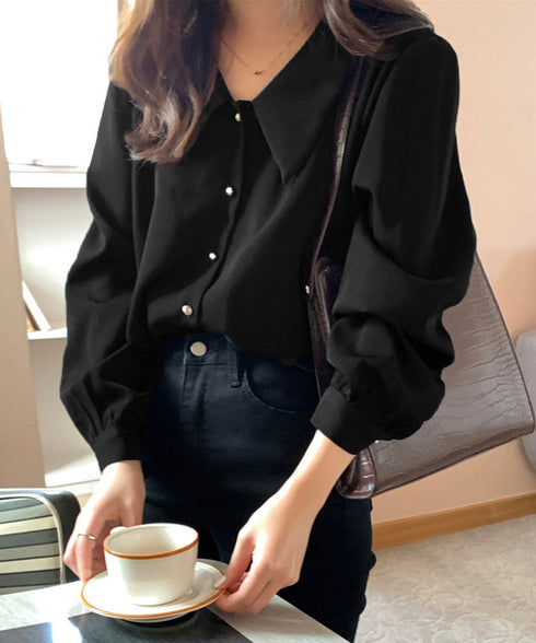 シャツブラウス ゴールドボタン ブラウス レディース 着やせ ゆったりブラウス オフィスカジュアル Vネックシャツ 体型カバー無地トップス 襟付き シャツ 春秋夏 24TPS-051