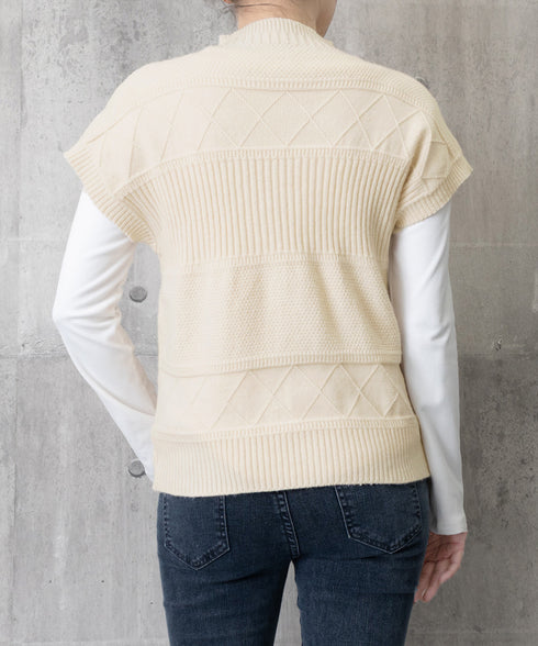 ニットベスト プチハイネック ニットジレ レディース 幾何学模様 ニットチョッキ 大人可愛い レイヤードベスト ノースリーブニットトップス 通学無地ベストセーター 24TPS-053