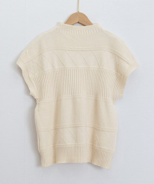 ニットベスト プチハイネック ニットジレ レディース 幾何学模様 ニットチョッキ 大人可愛い レイヤードベスト ノースリーブニットトップス 通学無地ベストセーター 24TPS-053
