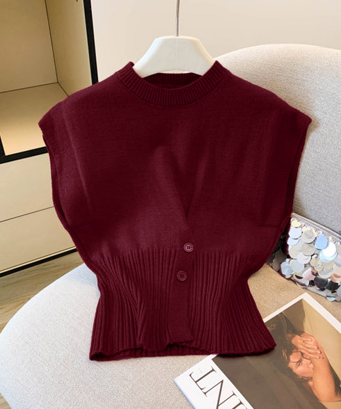 ニットベスト フロントボタン ニットジレ レディース リブ切り替え ショート丈ニットチョッキ オフィスカジュアル レイヤードベスト ノースリーブニットトップ春秋冬 24TPS-055