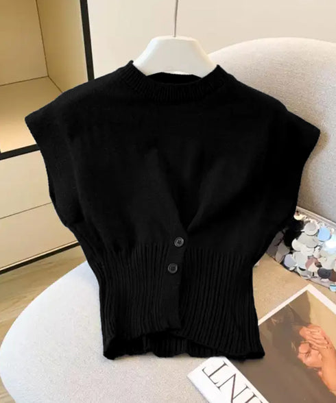 ニットベスト フロントボタン ニットジレ レディース リブ切り替え ショート丈ニットチョッキ オフィスカジュアル レイヤードベスト ノースリーブニットトップ春秋冬 24TPS-055