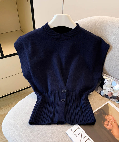 ニットベスト フロントボタン ニットジレ レディース リブ切り替え ショート丈ニットチョッキ オフィスカジュアル レイヤードベスト ノースリーブニットトップ春秋冬 24TPS-055