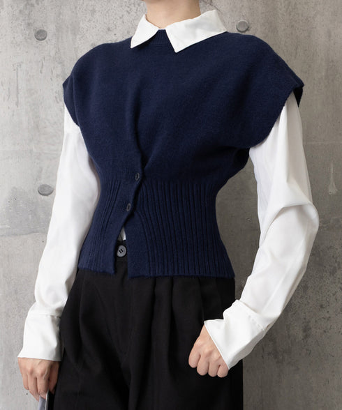 ニットベスト フロントボタン ニットジレ レディース リブ切り替え ショート丈ニットチョッキ オフィスカジュアル レイヤードベスト ノースリーブニットトップ春秋冬 24TPS-055