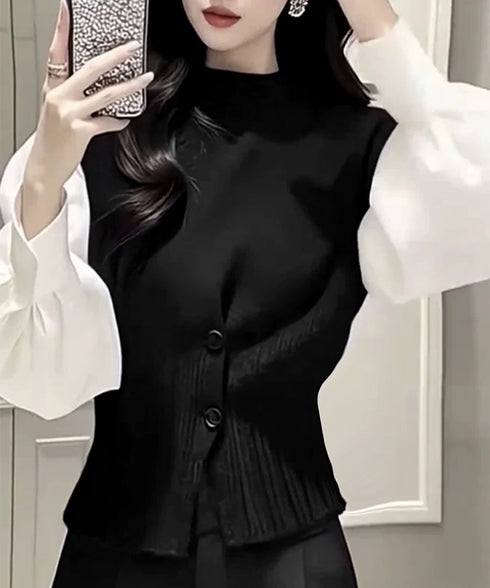 ニットベスト フロントボタン ニットジレ レディース リブ切り替え ショート丈ニットチョッキ オフィスカジュアル レイヤードベスト ノースリーブニットトップ春秋冬 24TPS-055