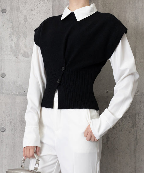 ニットベスト フロントボタン ニットジレ レディース リブ切り替え ショート丈ニットチョッキ オフィスカジュアル レイヤードベスト ノースリーブニットトップ春秋冬 24TPS-055